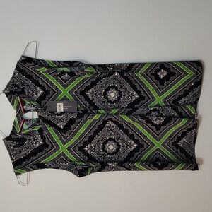 Tommy Hilfiger Sleeveless V Neck Shell Blouse Size M Black White & Green NWT